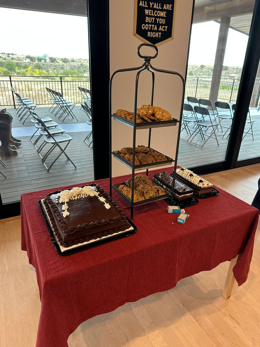 Dessert and chocolate cake table at a wedding reception, Observer Ranch Penrose Colorado