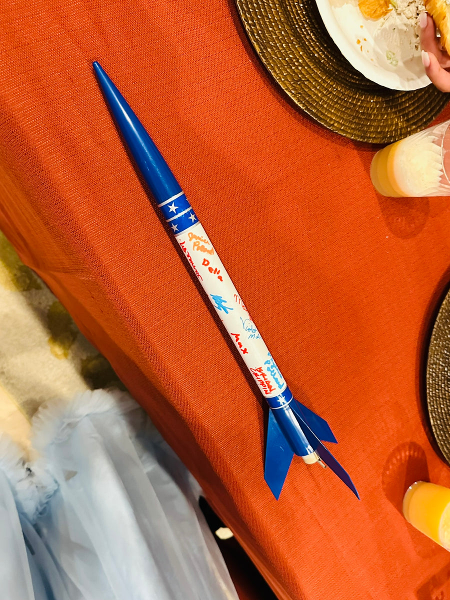 Signed model rocket from a Little Spark launch event at Observer Ranch