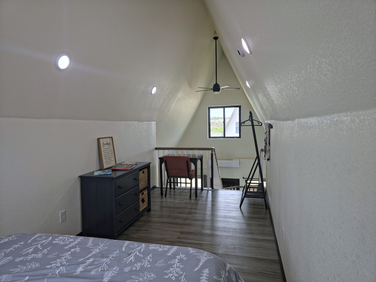 Loft, wide view, in Sirius A-frame cabin at Observer Ranch