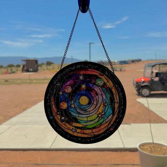 Solar system stained glass sun catcher