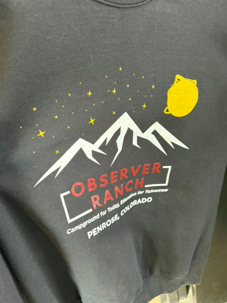 Observer Ranch navy crewneck sweatshirt with mountain logo