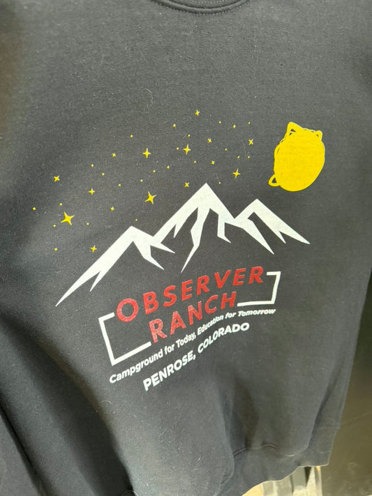 Observer Ranch navy crewneck sweatshirt with mountain logo